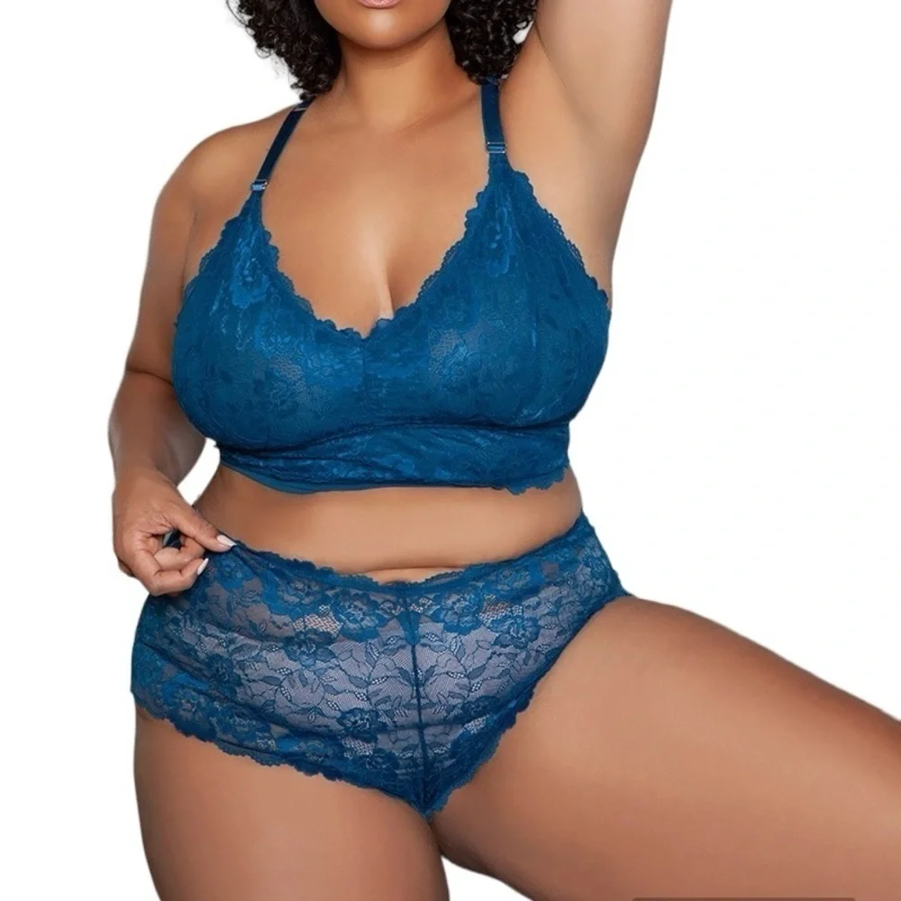 Two Piece Wire Free Bralette And Boyshort Plus Size Set 2XL